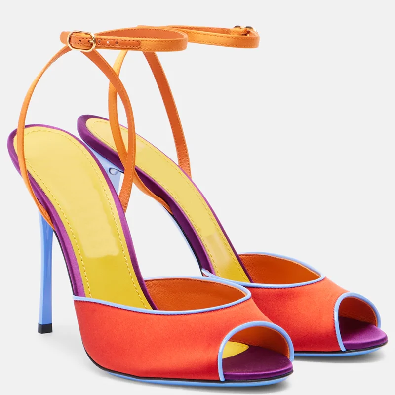 Women Fashion Nova - Satijn gemengde kleuren peep toe sandalen