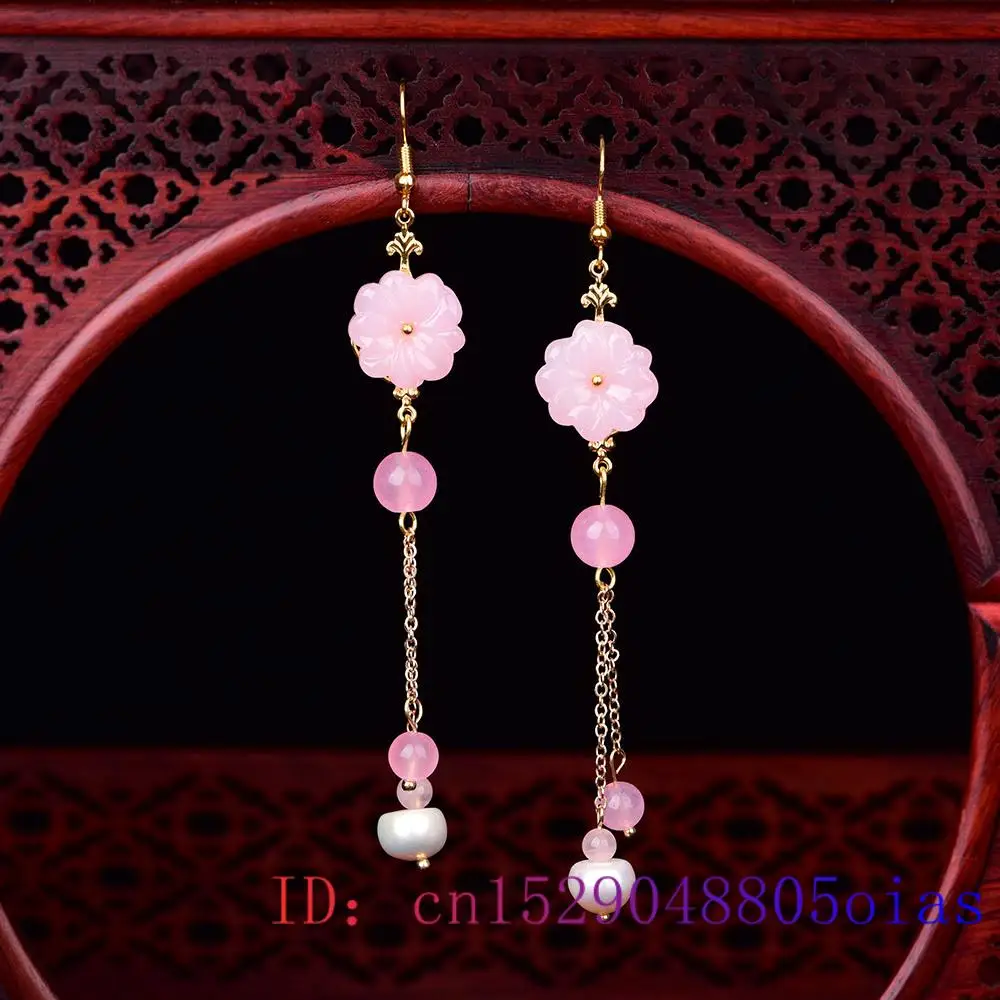 Women Fashion Jewellery - Roze Jade Bloem Oorbellen Chalcedoon Edelsteen
