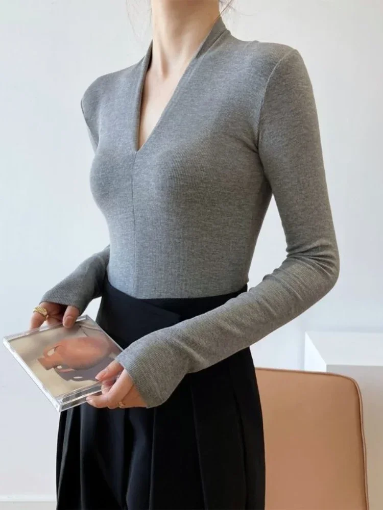Women Fashion Blouse - V-hals Slim Shirts Langarm Top Mooie