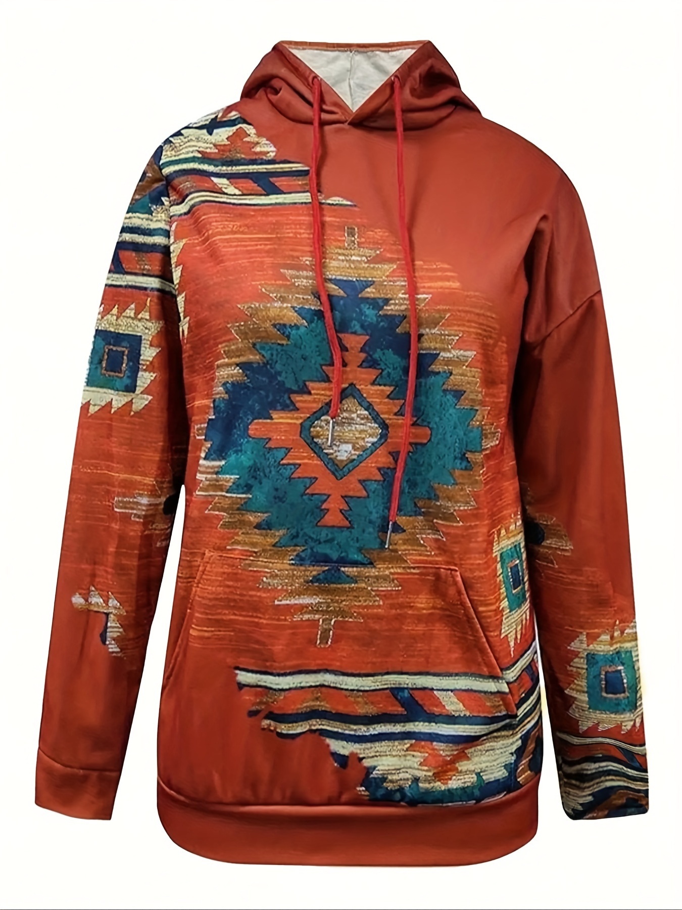 Hoodie Women Oversized - Dames Plus Size Rust Western Aztec