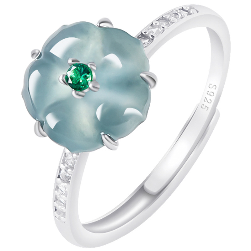 Women'S Fashion - Blauwe Birmese Jadeiet Bloemenringen 925 Zilver