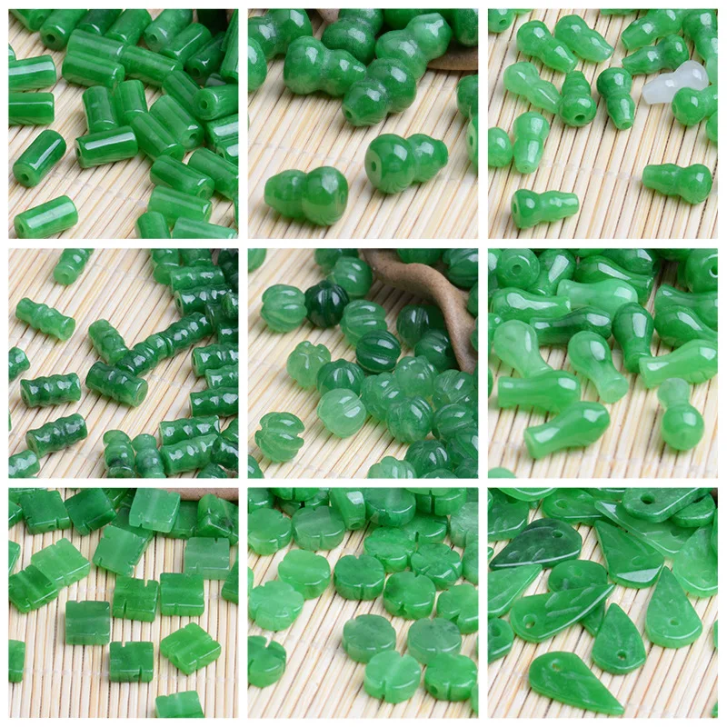 Women Fashion Jewellery - 10Pc Groene Jade Kalebas Bladeren Kralen