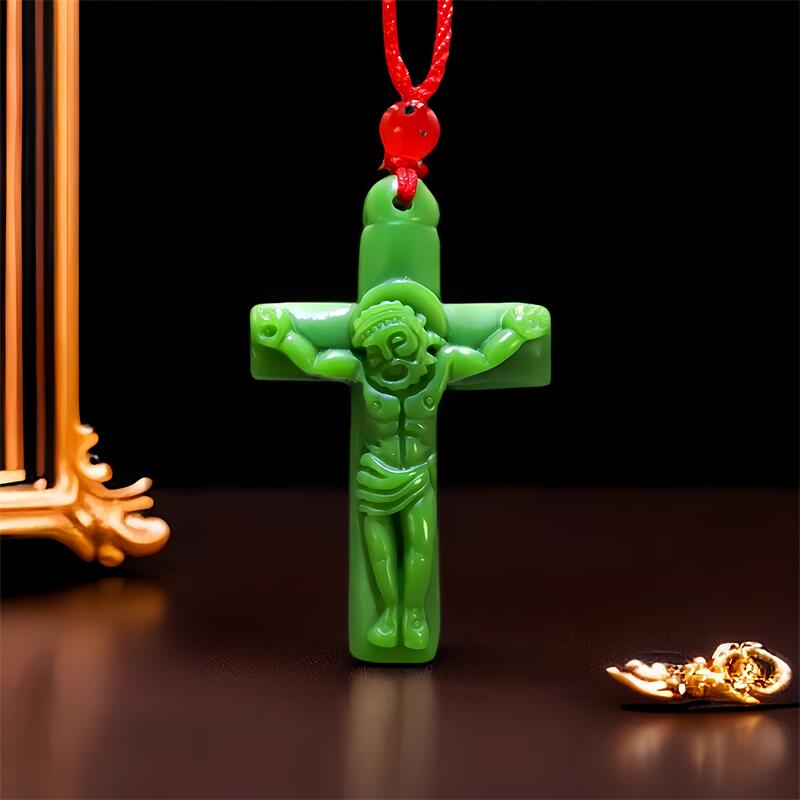 Women Fashion Jewellery - Groene Echte Jade Kruis Hanger Ketting
