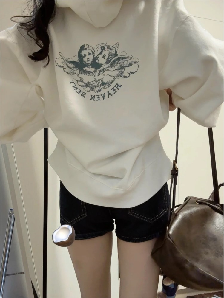 Women'S Fashion Zip Up Hoodies - Witte Vintage Zip-up Hoodies Dames Herfst