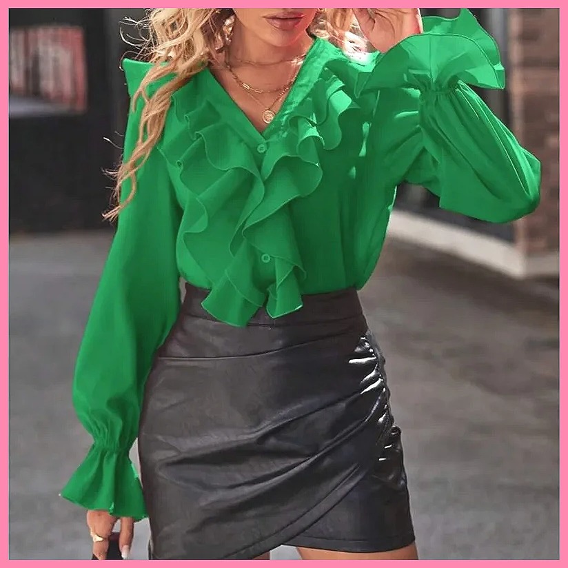 Women Fashion Blouse - 2025 Mode V-hals Blouse met Geruite