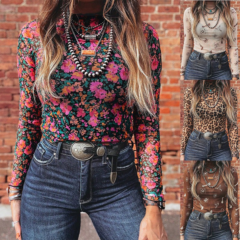 Women Fashion Blouse - Dames Herfst Mesh Coltrui Slim Fit