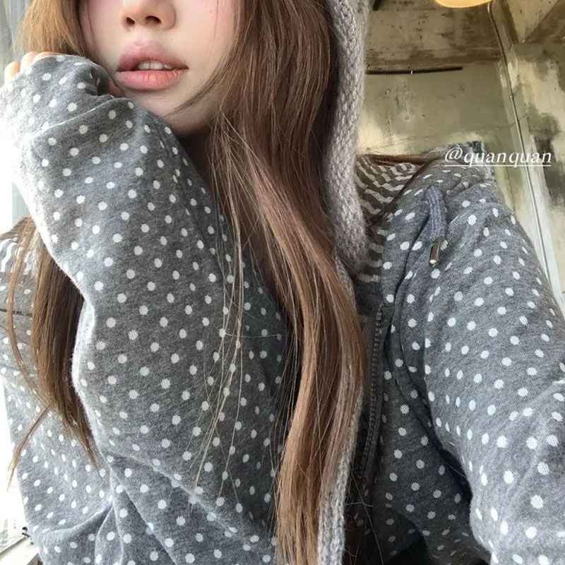 Women'S Fashion Zip Up Hoodies - Koreaanse Polka Dot Casual Gedrukte Hoodies