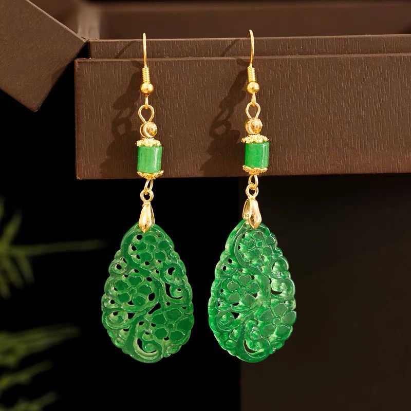 Women Fashion Jewellery - 925 zilveren natuurlijke groene jade uitgehold