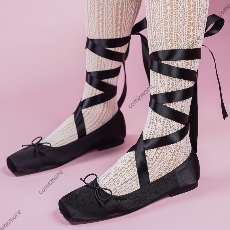 Women'S Fashion Footwear - Dames Satijnen Lint Stropdas Ballet Flats