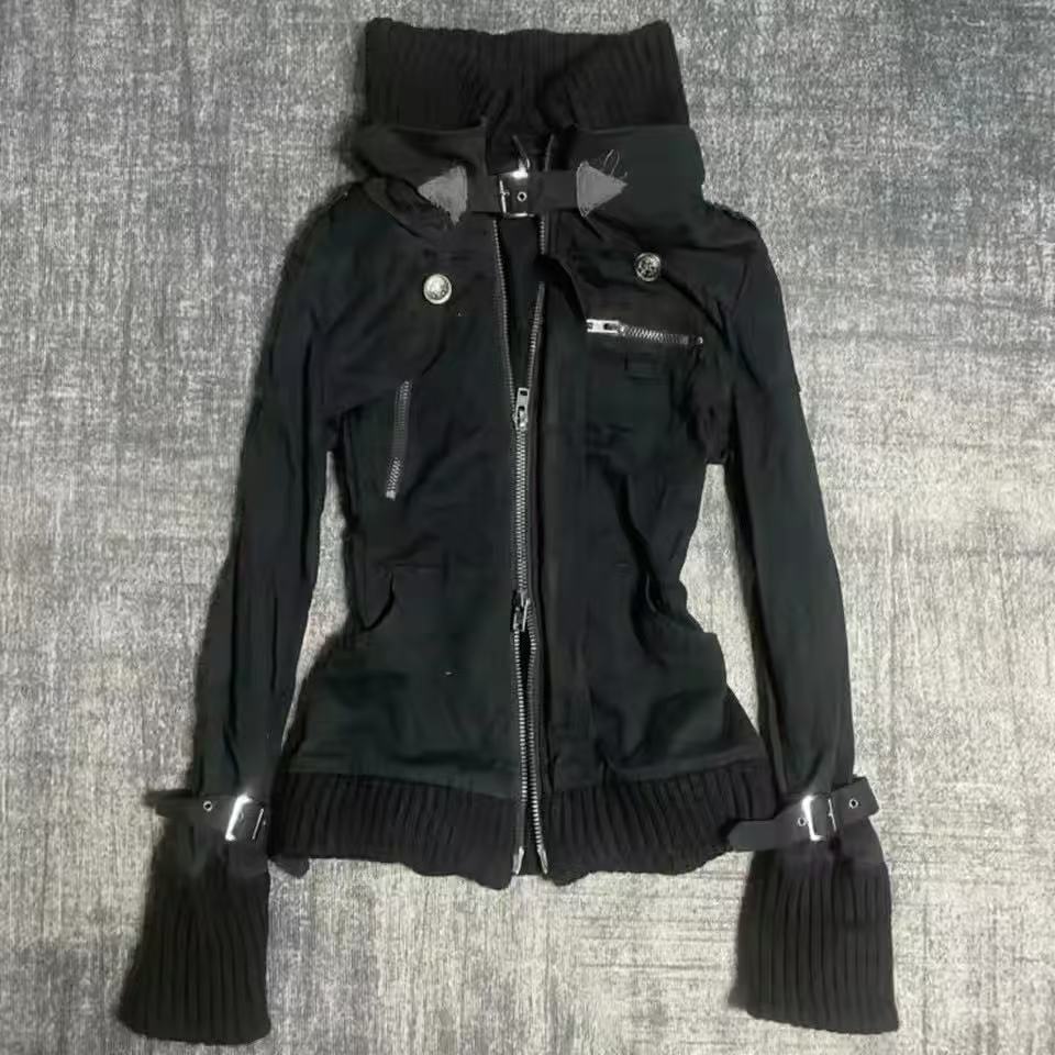 Women'S Fashion Zip Up Hoodies - Y2K Gothic zwarte slanke hoodie met