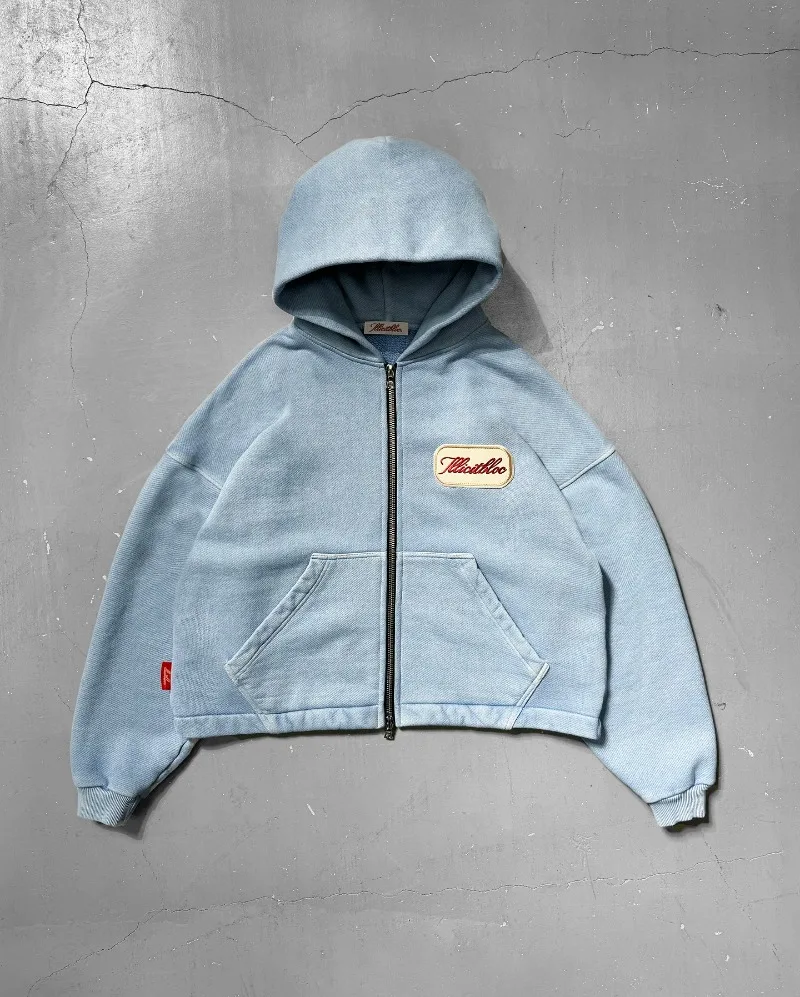 Women'S Fashion Zip Up Hoodies - Y2K Mode Nieuwe Brief Borduren Patch