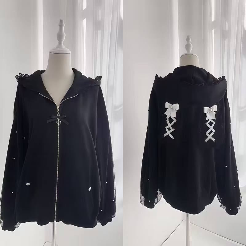 Women'S Fashion Zip Up Hoodies - Dames Winter Konijnenoren Lolita Capuchonjas Zoete