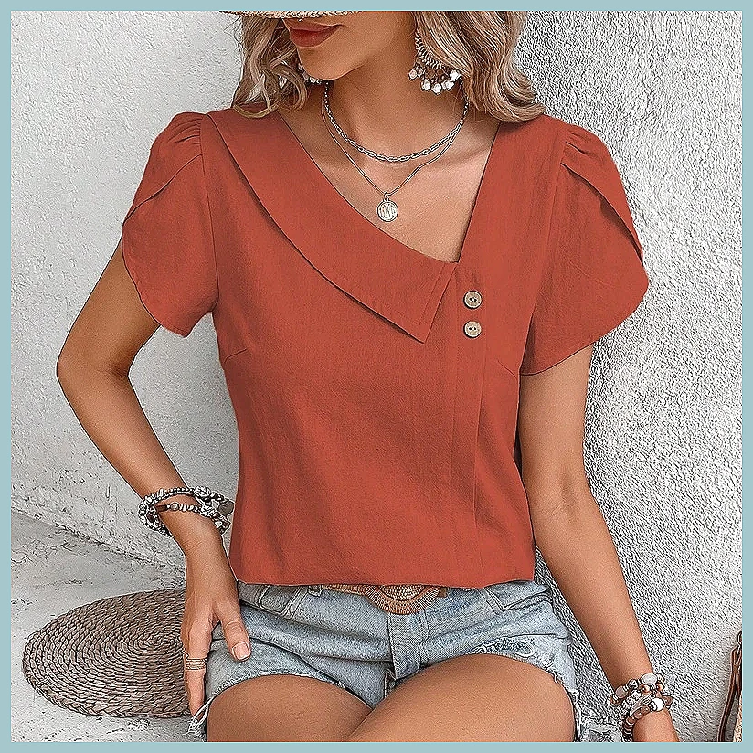 Women Fashion Blouse - Zomerblouse 2024 in effen kleur voor