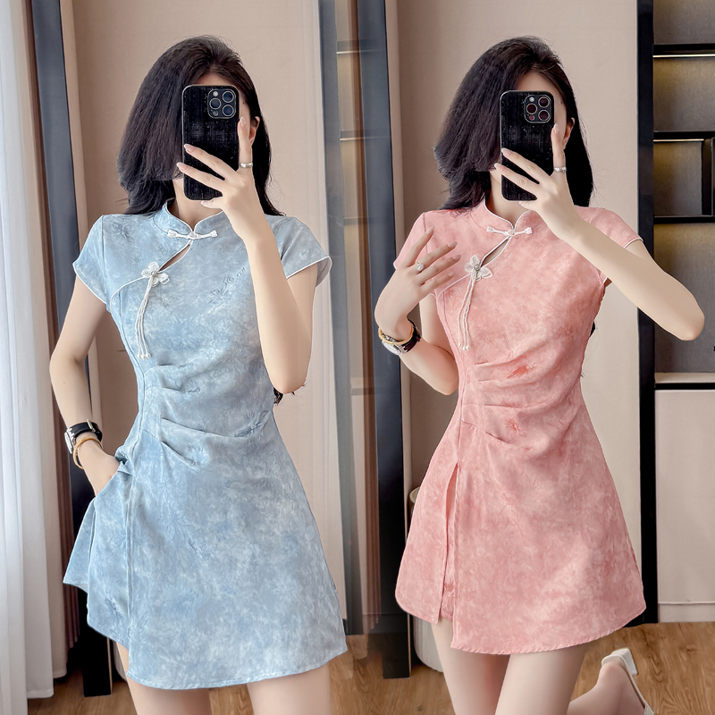 Ruched Dress Mini - Nieuwe Chinese Stijl Cheongsam Set Jacquard