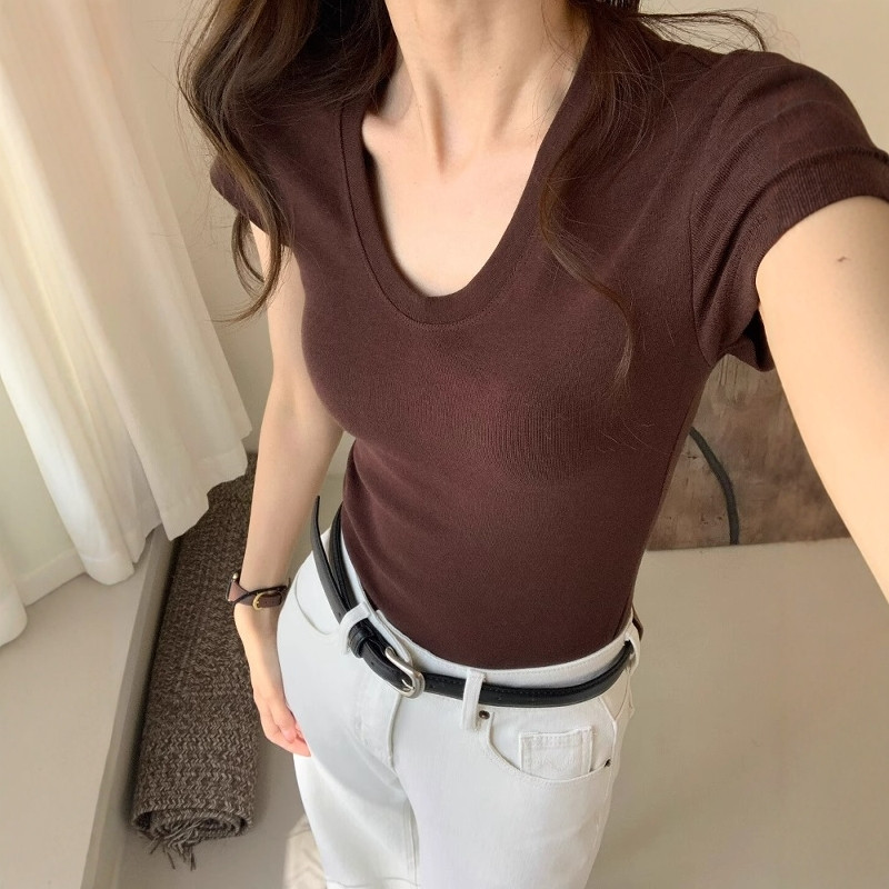U-hals schouder T-shirt met ko - Women Fashion Blouse recensie en prijs