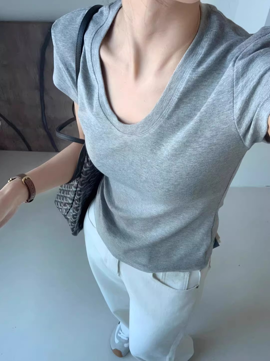U-hals schouder T-shirt met ko - Women Fashion Blouse recensie en prijs