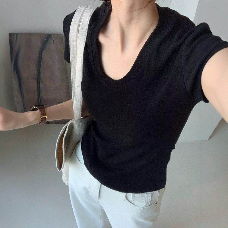 U-hals schouder T-shirt met ko - Women Fashion Blouse recensie en prijs