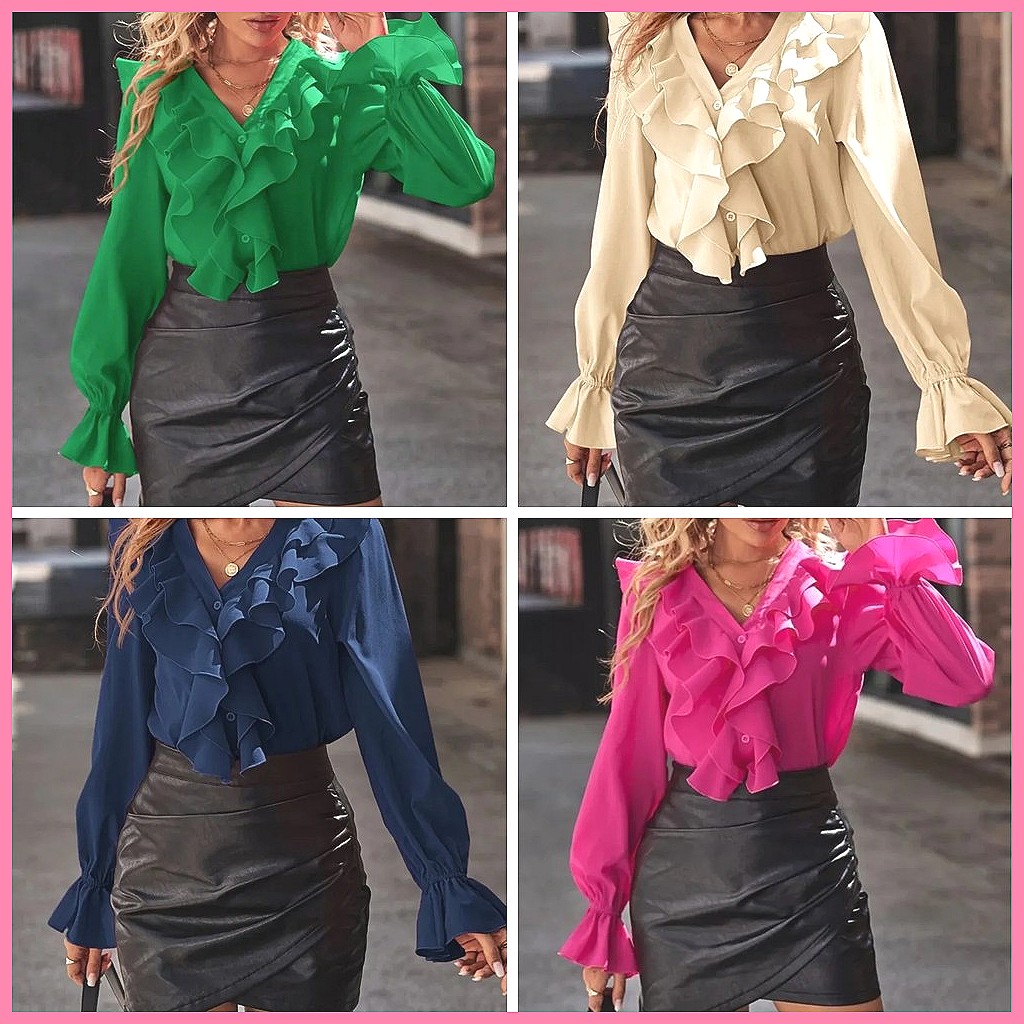 2025 Mode V-hals Blouse met Ge - Women Fashion Blouse recensie en prijs