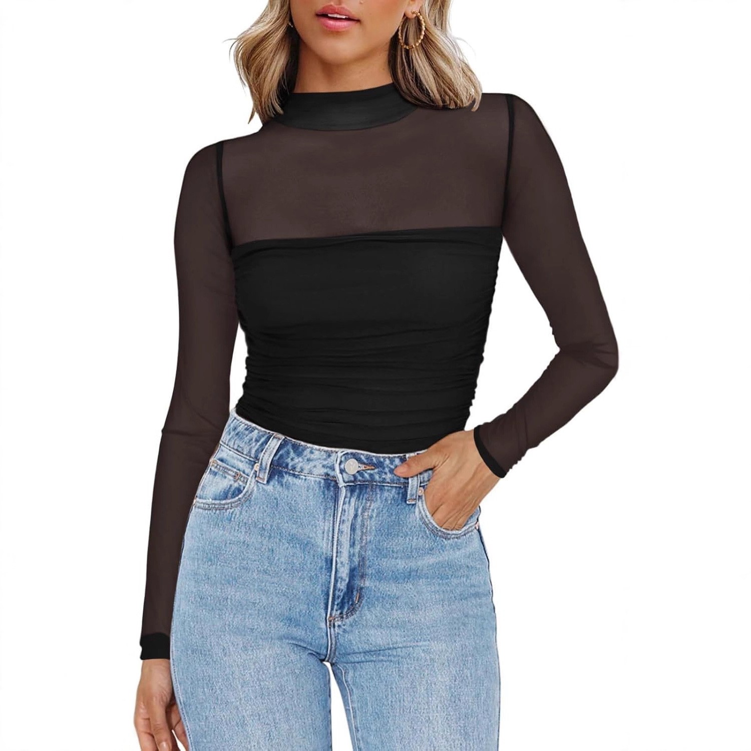 Dames effenkleurige doorschijn - Women Fashion Blouse recensie en prijs