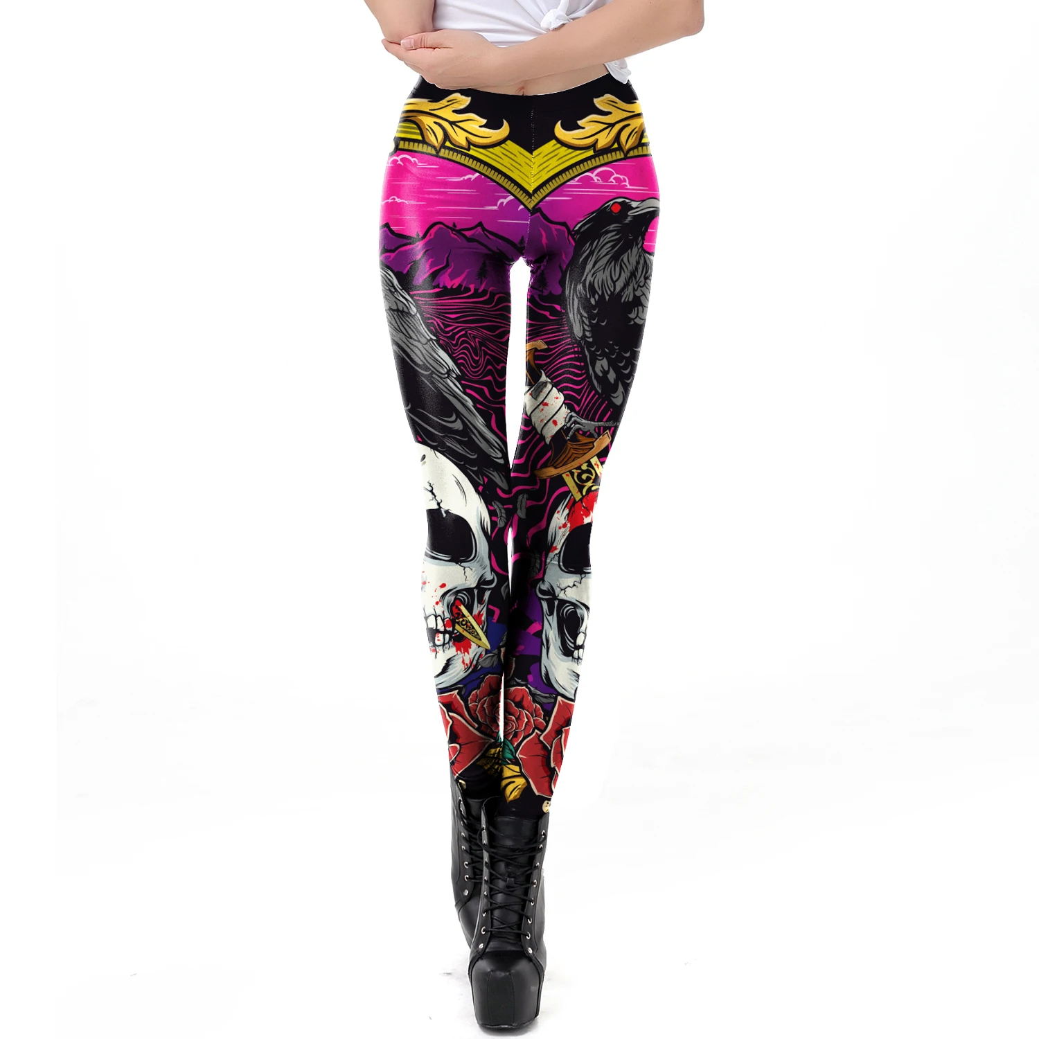 Mode Schedel Rose Print Leggin - Women'S Fashion Leggings recensie en prijs