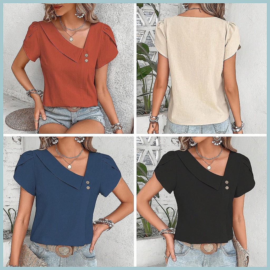 Zomerblouse 2024 in effen kleu - Women Fashion Blouse recensie en prijs